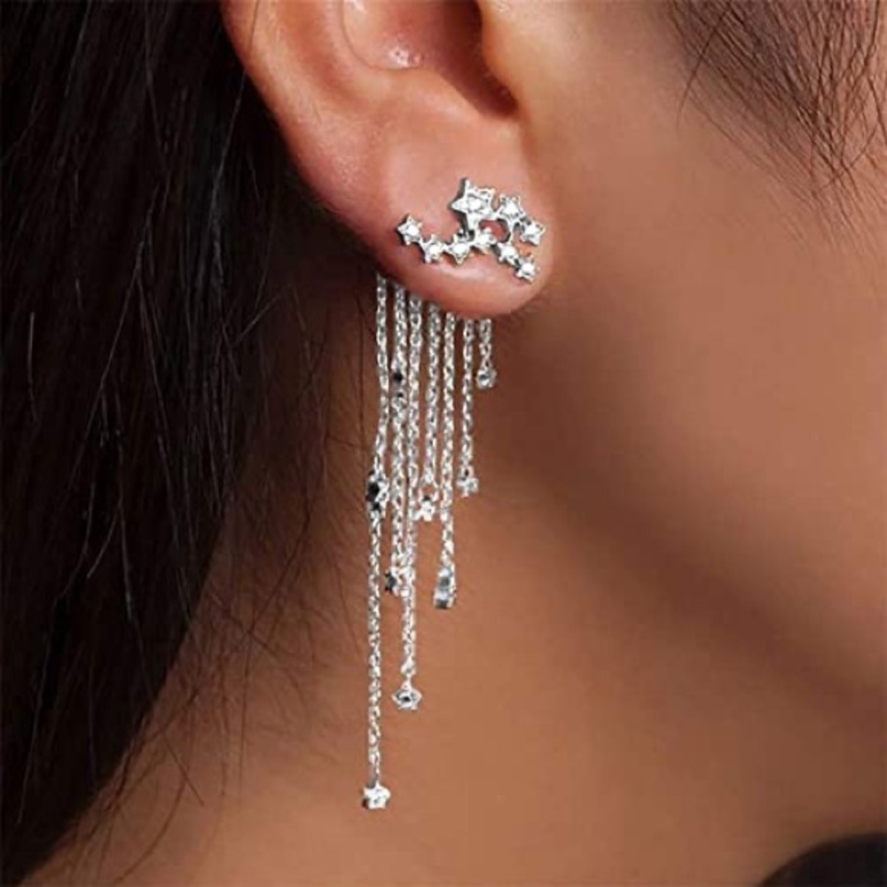 Rising Star Rhinestone Tassel Earrings D28